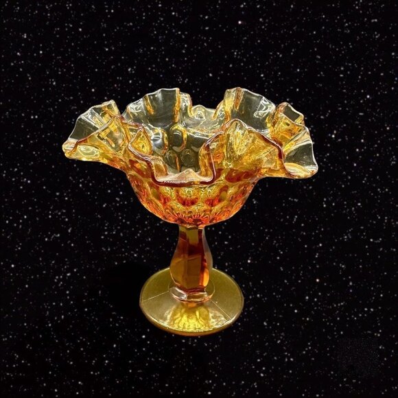 Fenton Amber Hobnail Ruffled Edge Compote Candy Dish Art Glass 6"T 5.5”W - Picture 14 of 14